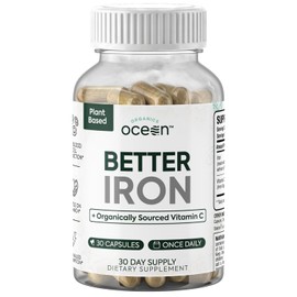 Organics Ocean Better Iron Supplement with Vitamin C - Plant-Based Fermented Pea Formula - Supports Iron Absorption, Energy & Vitality - Gentle on the Stomach, Vegan, Non-GMO - 1 Pack