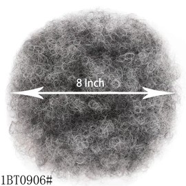 HEVAYO KISS Afro Puff Drawstring Ponytail Extension Short Afro Puff Ponytail for Black Women Black and Grey Kinky Curly Puff Ponytail Hair Bun （#1BT906 ）