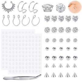 WillTen False Nose Clip False Nose Ring Nose Clip Non-Piercing Nose Clip Glued Nose Clip Silver Face Stone Glued Face Stone Eye Stone 2 mm 2.5 mm 3 mm, Plastic