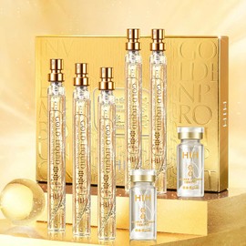 Hilos de Colágeno Absorbibles + Esencia Dorada con Niacinamida y Colágeno Hidrolizado, Set Lifting Antiedad (5 Botellas x 15ml + 2 Frascos x 10 Hilos), Tratamiento Reafirmante y Antiarrugas