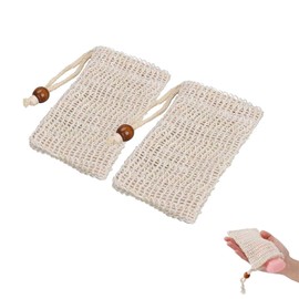 LeTradeJP Foaming Net, Soap Net, Soap Bag, Drawstring Bag, Pouch, Mesh, Soap Saver Bag for Facial Cleansing, Bath Foam, Natural Material, Cotton Linen, Natural with Hanging Ring, Set of 2
