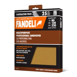 Fandeli | Multi-Purpose Sanding Paper | Assorted Grits (80,120,220) | 25 Sheets of 9'' x 11'' | Perfect for Sanding Metal and Sanding Wood | Hand Sanding | Orbital Sanders