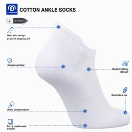 Closemate Ankle Athletic Running Socks 7 Pairs Low Cut Wicking Sport Cushion Tab Socks for Men and Women (7White, Size XL)