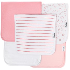 KiddyStar 5-Pack Baby Burp Cloths, Organic Cotton, Large 21"x10", Triple Layer, Thick, Soft and Absorbent Towels, Burping Rags for Newborns, for Boys and Girls … (Pink)