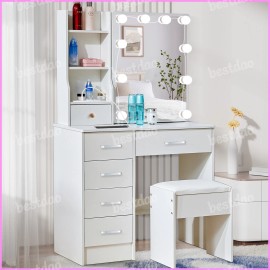 Yamissi Makeup Vanity Set with LED Lighted Mirror and Charging Station Dressing Table