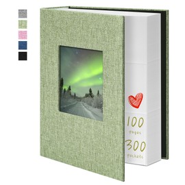 Yopih Photo Album 4x6 300 Pockets Photo Albums with Linen Cover Picture Albums for Family, Wedding, Baby, Photo Book Holds Vertical Pictures GrassGreen