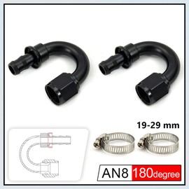 ZHSYMX 10AN to 5/8 180 Degree Push Lock Hose Fitting For Rubber Fuel Line with Hose Clamps Black 2PCS(10AN 180 Degree Fitting)