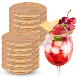 Mumufy 12 Pcs Wine Glass Charcuterie Topper Bamboo Round Wine Glass Charcuterie Board Topper Dual Use Cups Topper Appetizer Plates for Family Gatherings Bars Restaurants (4'')