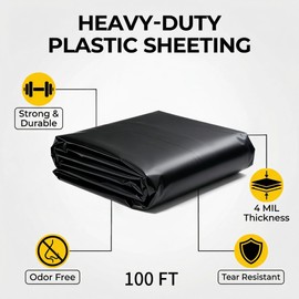 4 Mil Black Plastic Sheeting Roll, 4 FT x 100 FT Heavy Duty Plastic Roll for Garden Weed Barrier, Landscaping, Vapor & Dust Protection