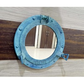 THOR INSTRUMENTS Nautical Porthole Wall Mounted Mirrors | Maritime Ship's Decor Window | Maritime Aluminum Vintage Decor (12 Inches, Sky Blue) Rustic Vintage Home Decor Gifts