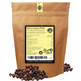 UNCLE SPICE® Colourful Kampot Pepper, 120 g, Kampot Pepper, Colourful, Premium Quality, Whole Sun-Dried Pepper Berries, Red, White, Black Peppercorns, Whole Hand-Picked for the Mill