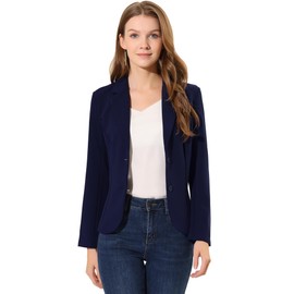 Allegra K Women's Work Office Lapel Collar Stretch Jacket Suit Blazer Navy Blue 12