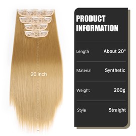 Meolor 4PCS Clip in Hair Extensions Straight for Women Light-Blonde 20Inch Long Hair Extensions Clip ins Synthetic Hair Pieces Hair with Clips, Gifts for Women