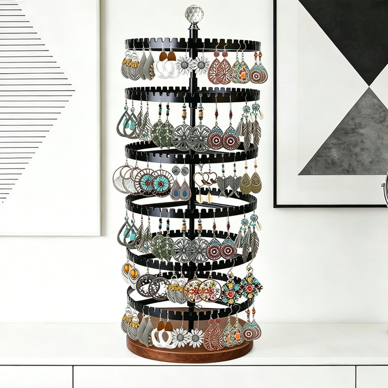 Raymorium 6-story rotating earring rack storage rack, adjustable plastic pendant