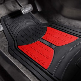 FH Group Car Floor Mats - Heavy-Duty Rubber Floor Mats for Cars, Universal Fit Full Set, Trimmable Automotive Floor Mats, Climaproof Floor Mats for Most Sedan, SUV, Truck Floor Mats Red