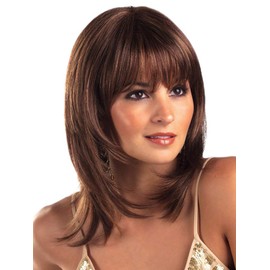 Auflaund Fashion Bob Middle Length Straight Layered Brown Hair Wigs for Women Cosplay + Wig Cap
