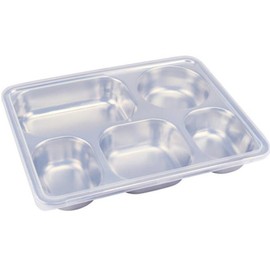 AIYoo 304 Stainless Steel Divided Plates with Lid for Adults Divided Dinner Tray 5 sections Bento Lunch Box Divided Food Containers