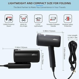 Portable Travel Garment Steamer, Hand Steamer for Clothes, 1200W Powerful & Fast-Heating, Lightweight Foldable Mini Fabric Steam Iron, Perfect for Home and Travel, Black with Brush