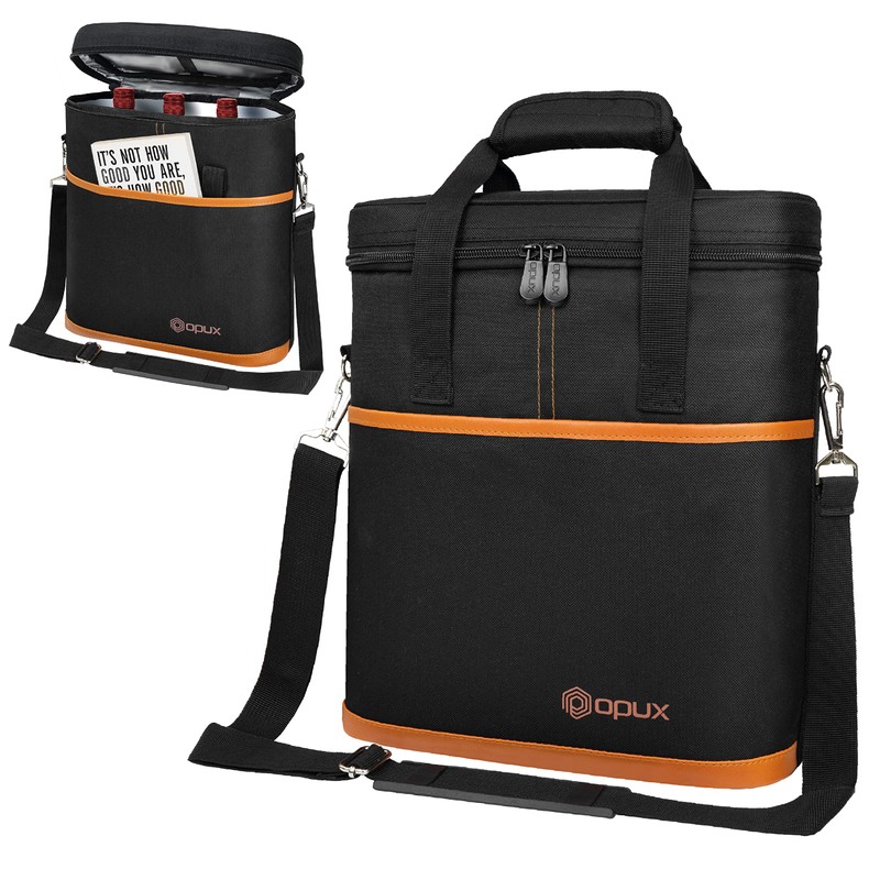 opux 3 Bottle Wine Carrier Tote, Insulated Leakproof Wine Cooler