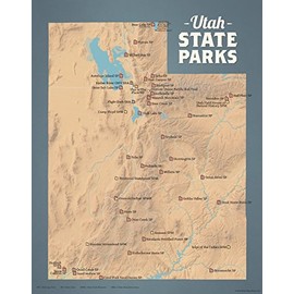 Utah State Parks Checklist Map 11x14 Print (Camel & Slate Blue)