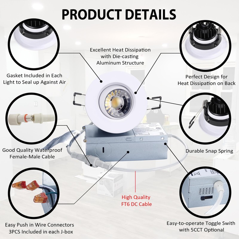POPANU Canless Recessed Gimbal Downlight Rotatable-Spotlight 5 CCT 3 Inch