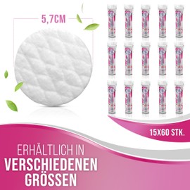 Jean Carol Supersoft Cotton Pads, Lint-Free, Value Pack (15 x 60 Pieces), Cleaning and Removing Make-Up of the Face, Sustainably Made from 100% Natural Fibres