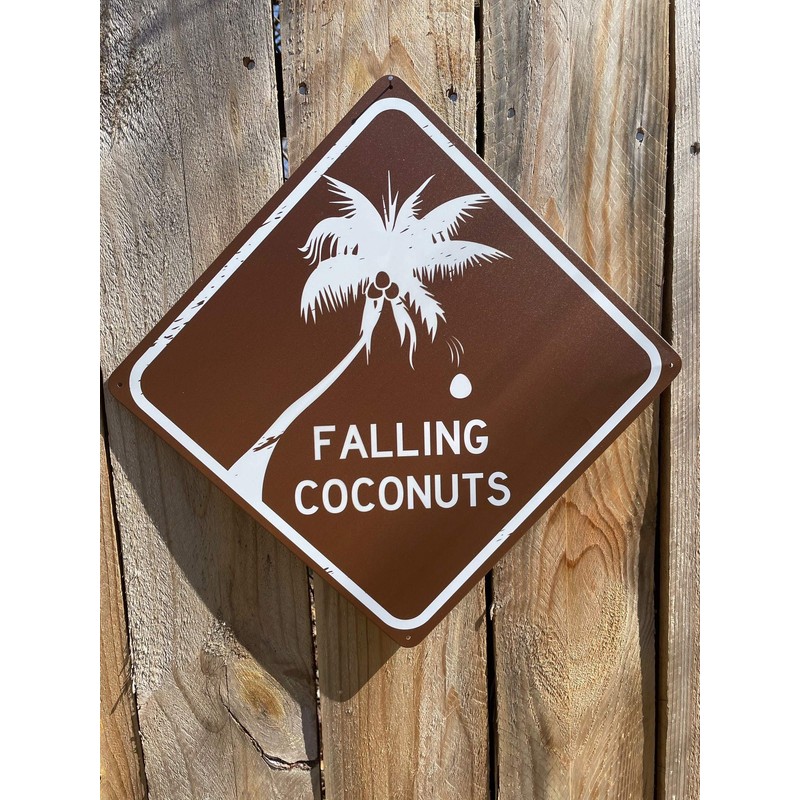 Falling Coconuts 12" x 12" Tropical Beach Tin Road Sign