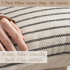 Boho Long Lumbar Throw Pillow Cover 14x36 Inch, Striped Body Chenille Pillow Covers, Decorative Pillows for Bed Sofa Farmhouse Livingroom, 1Pack