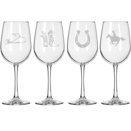 MIP Set of 4 Wine Glass for Red or White Wine Gift Cowboy Collection (16 oz Tall Stemmed)