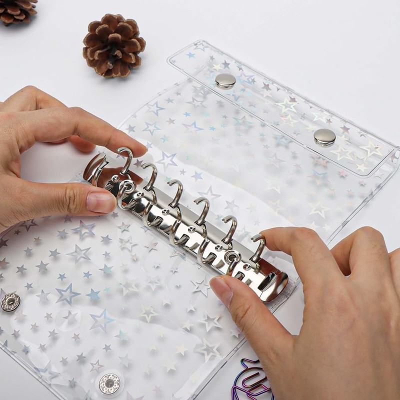 Lzcxszzm A7 Budget Binder Cover Clear PVC 6-Ring Binder Glitter