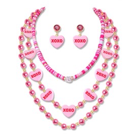 LENOOCLE Valentine's Jewelry set for Women LOVE XOXO Conversation Heart Choker Necklace XOXO Heart Earrings Valentine’s Day Necklace Earrings Jewelry Outfits(Style A)