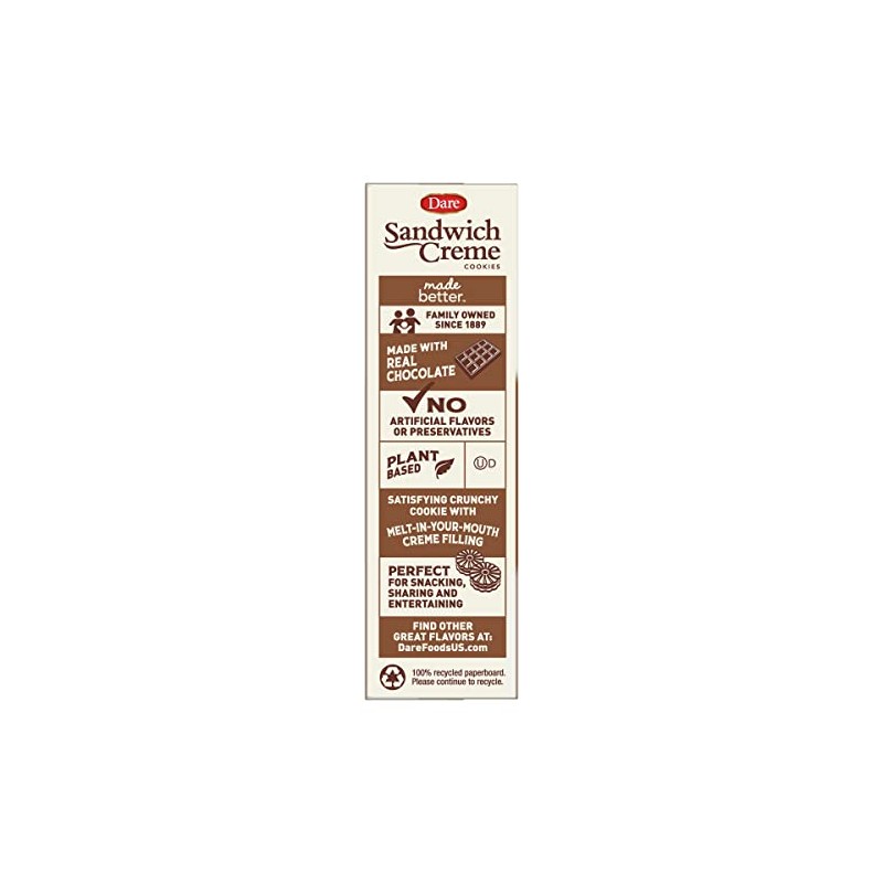 Dare Chocolate Fudge Sandwich Crème Cookies, Plant Based, Kosher, 10.20