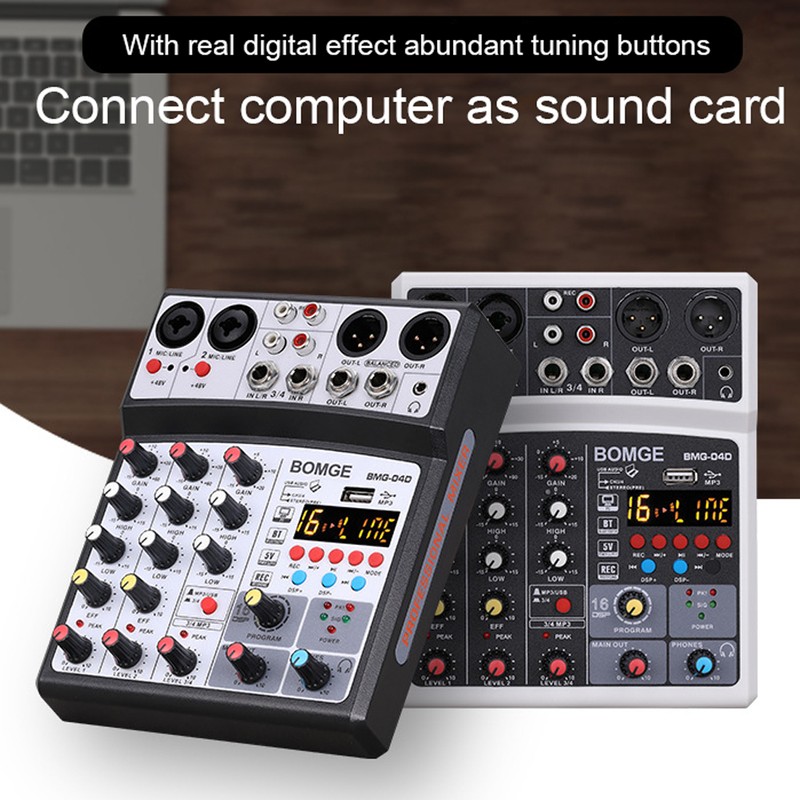 Portable 4 Channels BT Audio Sound Mixer Multifunctional Mixing DJ