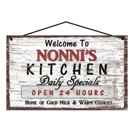 5x8 Vintage Style Kitchen Sign Welcome to Nonni's Kitchen Daily Specials Open 24 Hours Home of Cold Milk and Warm Cookies Mother's Day Gift for Grandmothers Home Décor for Grandma