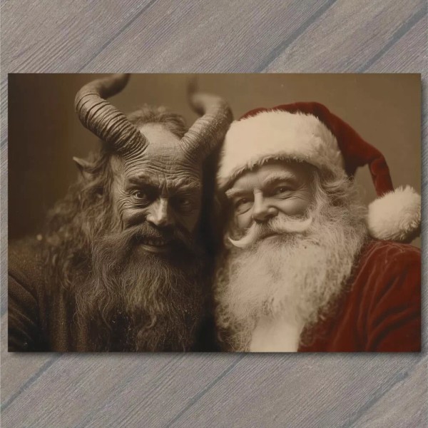 PaperMadDogScar POSTCARD Krampus Evil Santa Christmas Weird Festive Scary Unusual