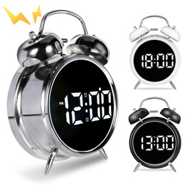 joujong Extra Loud Alarm Clock for Heavy Sleepers Adults, Teens,Kids,Cute Retro Metal,Old Fashioned with Twin Bells,Battery Operated or Plug in,Small Digital Desk Clock