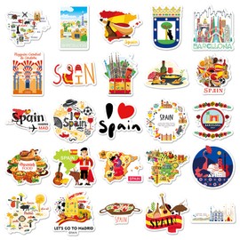 Pack of 50 Spain Stickers Car Laptop Phone Guitar Skateboard Motorcycle Bicycle Spain Stickers Set Vinyl Waterproof Aesthetic Stickers for Teenagers Children Adults