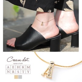 Cream dot. Women's Popular Initial Rhinestone Bijou Chain Free Adjuster Adjustable Slide Alphabet Glass Slide Adjuster, Metal Glass