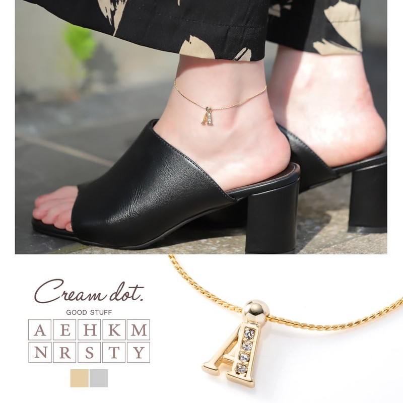Cream dot. Women's Popular Initial Rhinestone Bijou Chain Free Adjuster