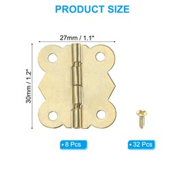 PATIKIL Small Jewelry Box Hinges 1-1/4 Inch, 8 Pack 180-degree Mini Butterfly Hinges Jewelry Box Hardware with 32 Screws for Cabinet Wooden Box Drawer Craft, Gold
