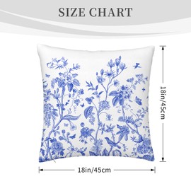 HIKENVIU Blue Floral Bird Pillow Covers 18x18 Inch, Chinoiserie Throw Pillow Cases Set of 4 Spring Summer Flower Decorative Pillowcases for Couch Bed Sofa Cushion Living Room, Chinoiserie Decor