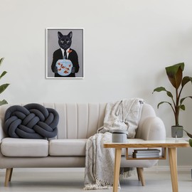 Stupell Industries Black Cat Fashion Suit Goldfish Jumping Fishbowl Painting, Design by Coco de Paris