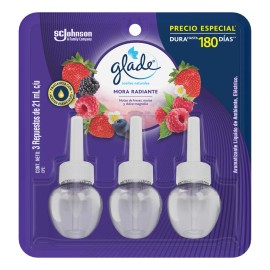 Aromatizante líquido eléctrico Glade Aceites Naturales Mora Radiante repuestos 3 pzas de 21 ml c/u