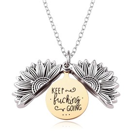 Uwonkeo Sunflower Keep Going Necklace for Women Men Inspirational Encouragement Necklaces for Sunflower Lovers Birthday Christmas Gifts for Daughter Son Funny Motivational Gift Flower Necklace