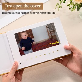 EclatView Books – "The Story of You" Baby Memory Book, Gold Foil Lettering on Beige Linen Cover, 7-Inch HD Screen, 4GB Storage, Independent Gift Box Packaging, Perfect for Baby Showers, Anniversaries