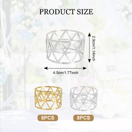 Napkin Rings Metal Pack of 8 Metal Napkin Rings Napkin Buckles Vintage Hollow Napkin Ring Metal Napkin Rings Napkin Rings Leaves for Wedding, Collecting, Dining Table Decoration (Silver)