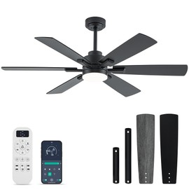 OURSTAR Ceiling Fans with Lights and Remote Control, Black Ceiling Fan with Light 3-Color LED Dimmable, Memory for Lighting and Fan Reversible, 6-Speed, Timer, Indoor/Outdoor Use, 52 Inch