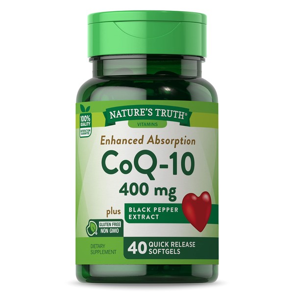 Nature's Truth Co-Q10 400mg | 40 Softgels | Maximum Strength Supplement | Enhanced Absorption | Non-GMO, Gluten Free