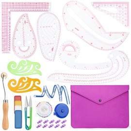 65 PCS Sewing Rulers, French Curve Ruler for Pattern Making Set, Sewing Curve Ruler Kit with Felt Bag,Sewing Clips,Tracing Wheel,Curved Ruler and Colorful Straight Pins for Sewing