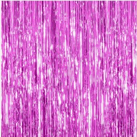 Foil Fringe Backdrop Curtains, 3.28 x 8.2 ft Laser Tinsel Streamers Backdrop, Shimmering Curtain, Birthday Party Supplies for Baby Shower & Graduation Decoration Party (Grape Purple)